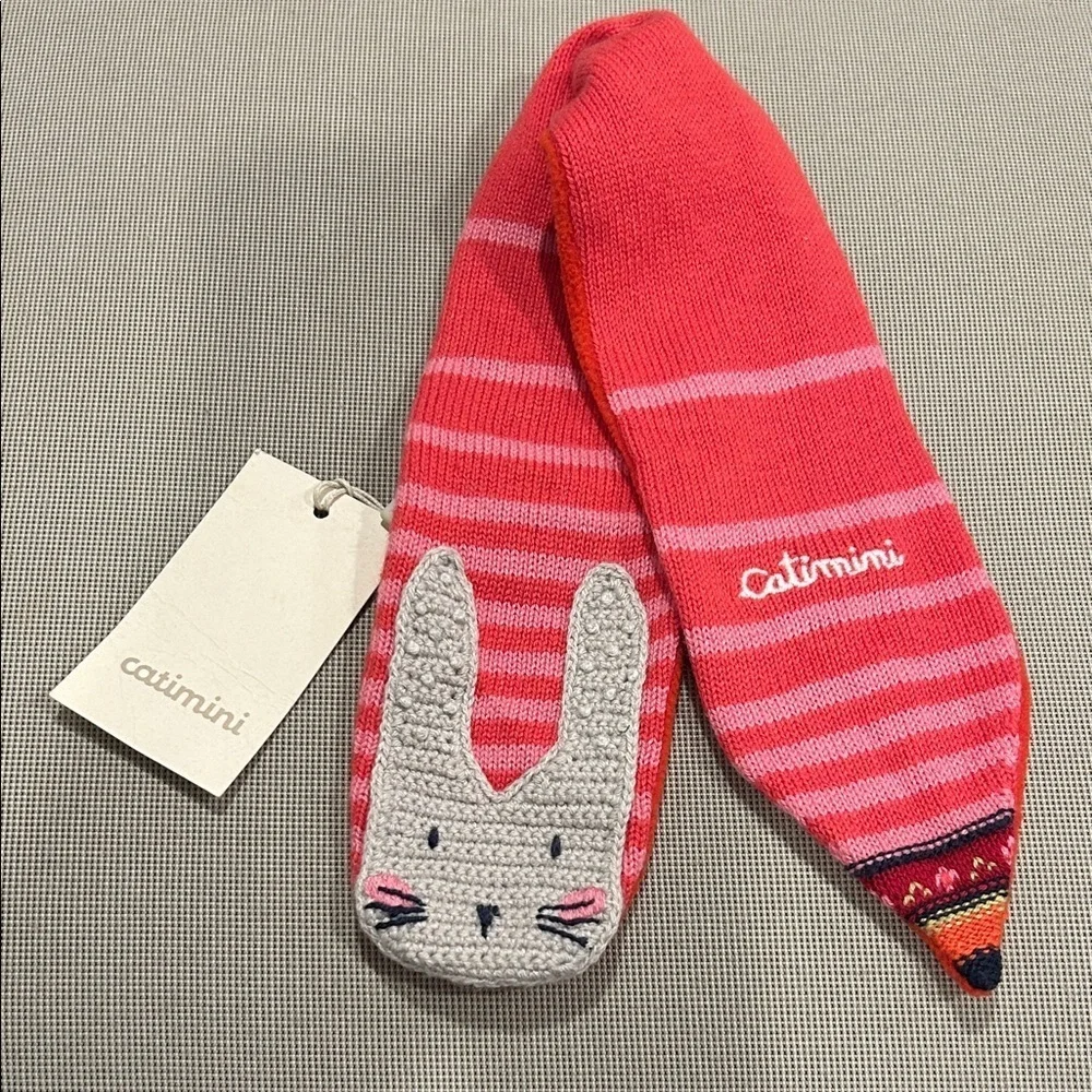 Catimini Red and Pink Bunny Toddler Scarf